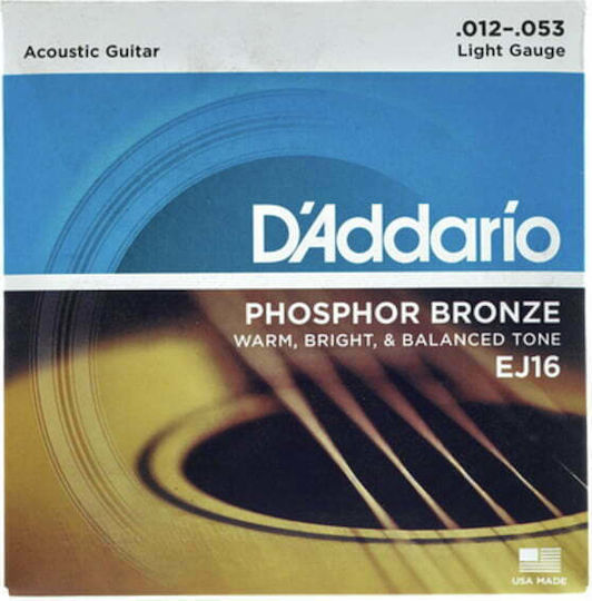 Daddario Phosphor Bronze Acoustic Guitar Strings Set Phosphor Bronze 12 - 53 Regular Light