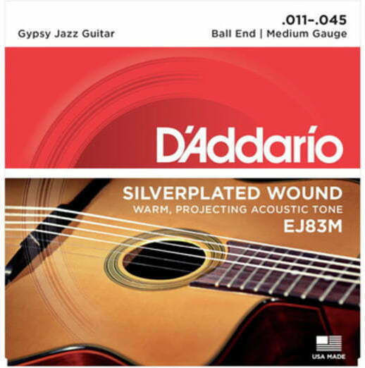 Daddario Gypsy Jazz Set Acoustic Guitar Strings Silver Plated 11 - 45 Medium Ball End