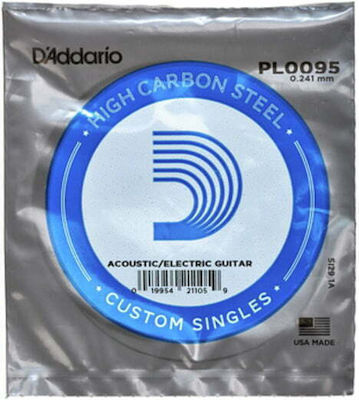 Daddario Single Steel String for Acoustic Guitar / Electric Guitar Plain Singles .0095"