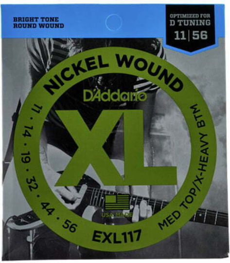 Daddario Set of Nickel Wound Strings for Electric Guitar XL Nickel Med Top/X-Heavy Bottom 11 - 56"