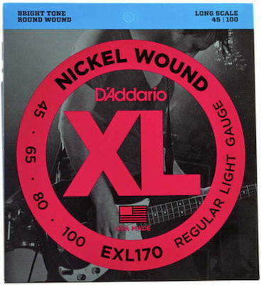 Daddario Set Nichel Wound de Corzi pentru Bas XL Nickel Bass Luminos / Scară lungă 45 - 100" EXL170