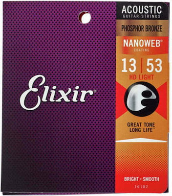 Elixir Set of Phosphor Bronze Strings for Acoustic Guitar Nanoweb