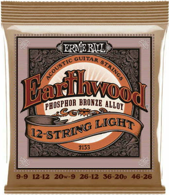 Ernie Ball Set of Phosphor Bronze Strings for Acoustic Guitar Earthwood 12-String Light 9 - 46"