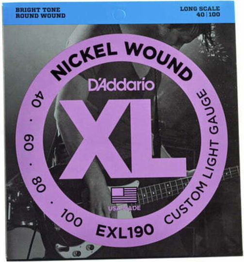Daddario XL Nickel Bass Σετ Χορδών Nickel Wound Ηλεκτρικής Κιθάρας 40 - 100" Custom Light - Long Scale
