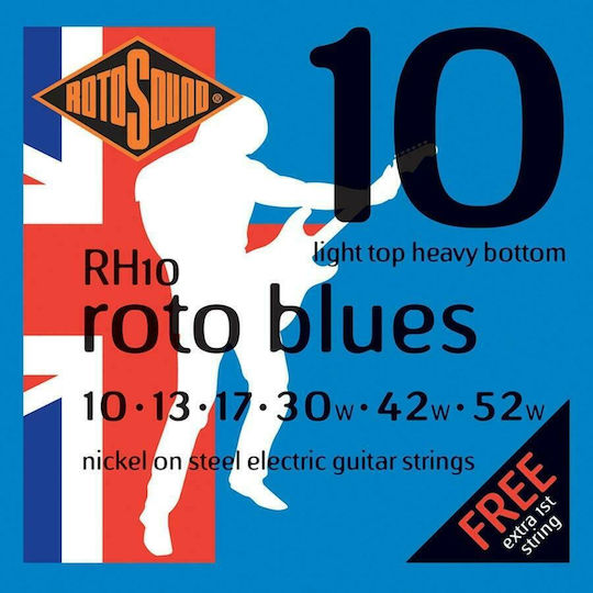 Rotosound Set of Nickel Plated Steel Strings for Electric Guitar Roto Blues - Light Top/Heavy Bottom 10 - 52"
