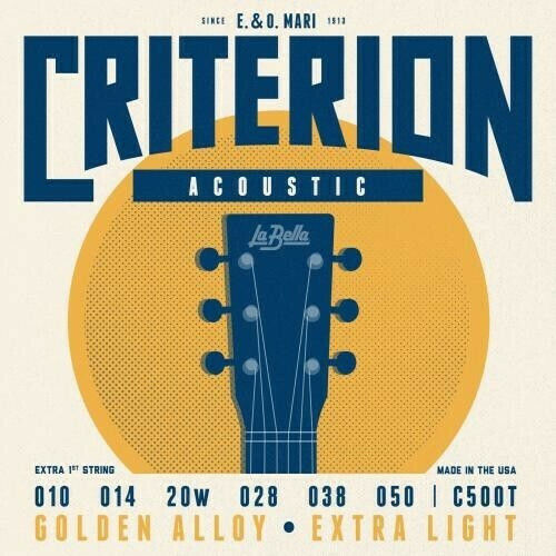 La Bella Criterion Golden Alloy Set Corzi Pentru Chitară Acustică Oțel 10 - 50 Extra Light