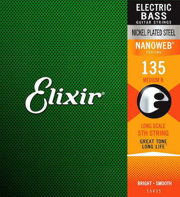 Elixir Set Saiten für Bass Nanoweb Bass Singles Schwer .135"