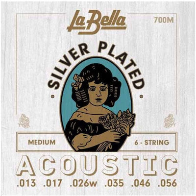 La Bella Set of Silver Plated Strings for Acoustic Guitar Silver Plated Acoustic Medium 13 - 56"