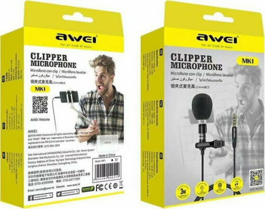 Awei MK1 Condenser (Small Diaphragm) Microphone 3.5mm Πέτου, Clip On Journalistic