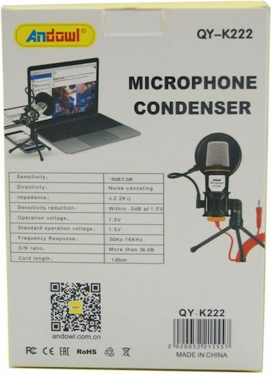 Andowl QY-K222 Σετ Πυκνωτικό Μικρόφωνο 3.5mm Επιτραπέζιο, Shock Mounted για Φωνητικά