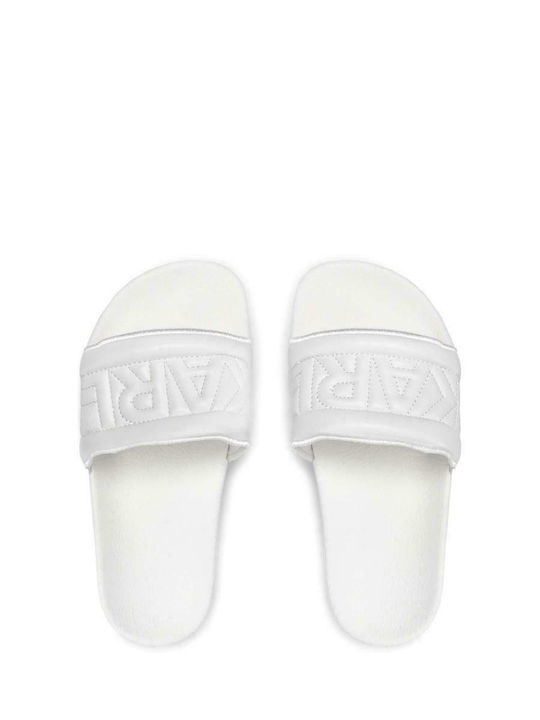 Karl Lagerfeld Puffa Logo Slides με Πλατφόρμα σε Λευκό Χρώμα