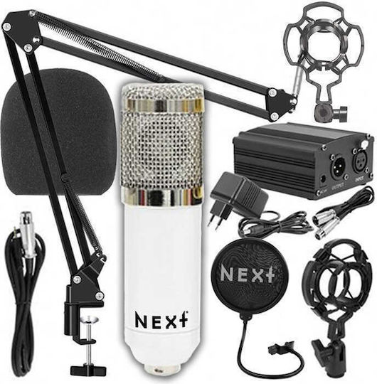 Next Phantom Power Kit Set Condenser Microphone Shock Mounted for Vocals in White Color