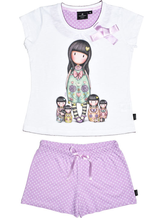 Santoro Set Top & Bottom Kids Summer Pyjamas White