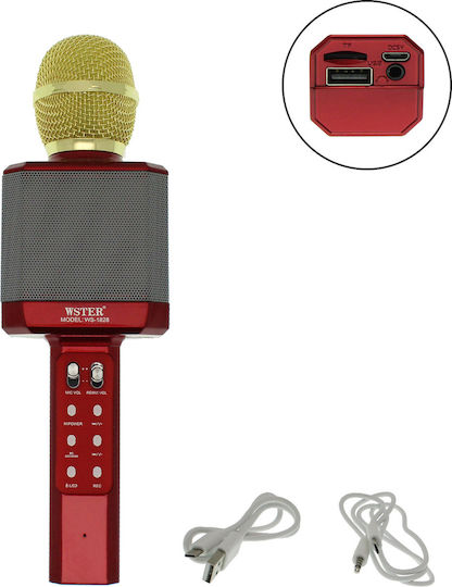 WSTER Μικρόφωνο Karaoke Ασύρματο WS-1828 WS-1828 Κόκκινο