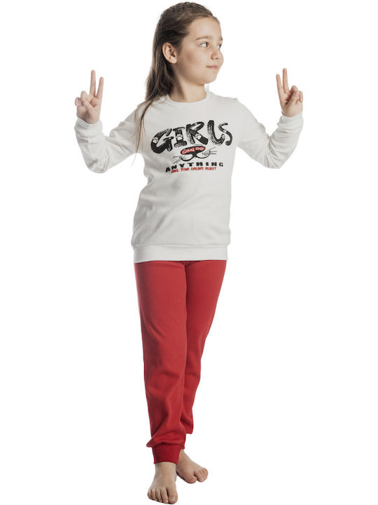 Dreams by Joyce Set Top & Bottom Kids Winter Cotton Pyjamas Ecru