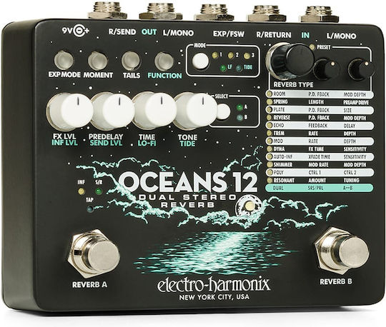 Electro-Harmonix Oceans 12 Πετάλι Effect Reverb Ηλεκτρικής Κιθάρας και Ηλεκτρικού Μπάσου