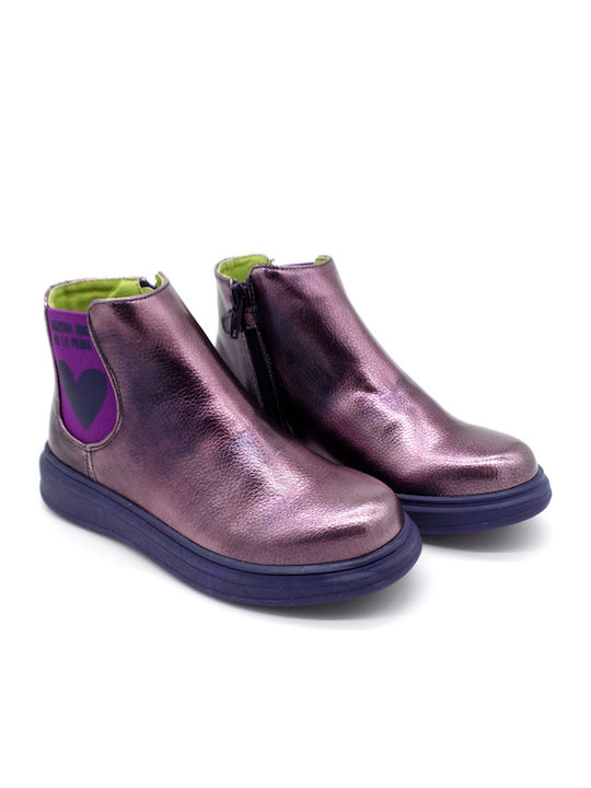 Anatomical Leather Kids Boots with Zipper Navy Blue