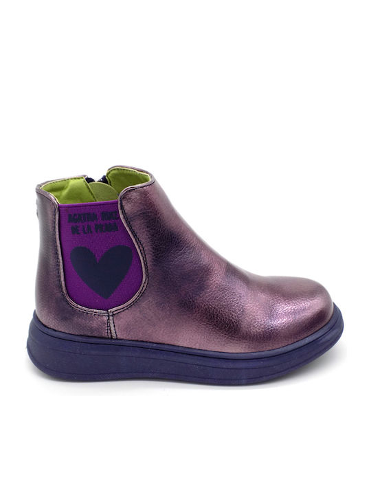 Anatomical Leather Kids Boots with Zipper Navy Blue