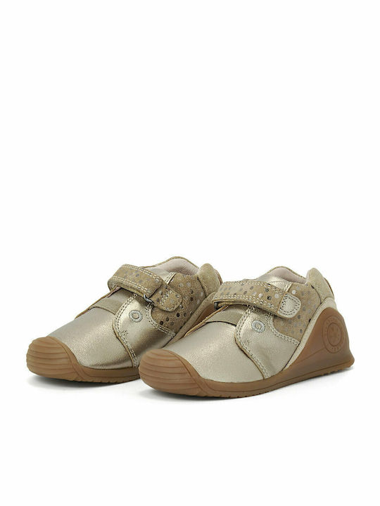 Anatomisch Lederne Kinderstiefeletten mit Klettverschluss Gold