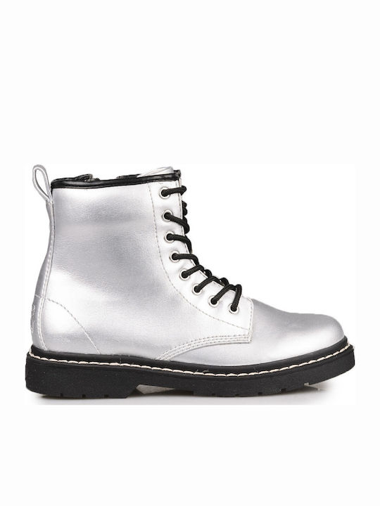 Sofia Anatomical Leather Kids Boots with Zipper Silver