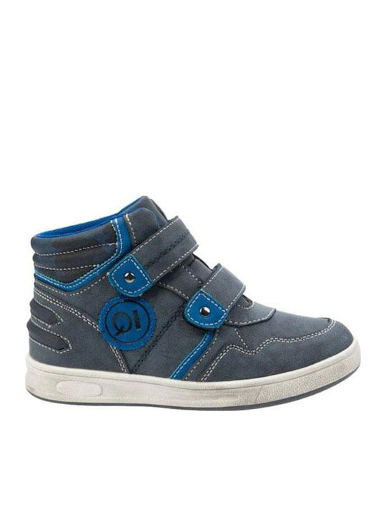 Zinon Leather Kids Boots with Velcro Blue