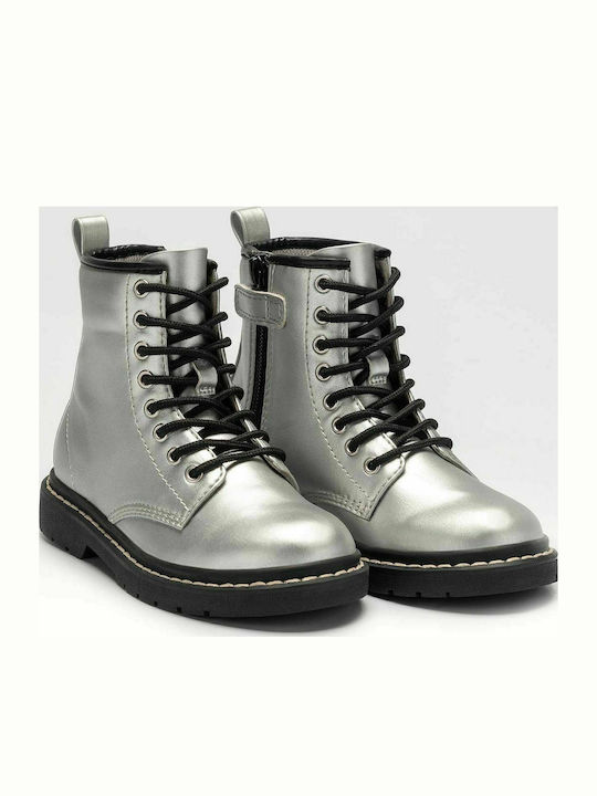 Sofia Anatomical Leather Kids Boots with Zipper Silver