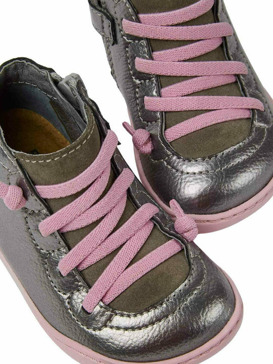 PEU Anatomisch Lederne Kinderstiefeletten mit Reißverschluss Silber