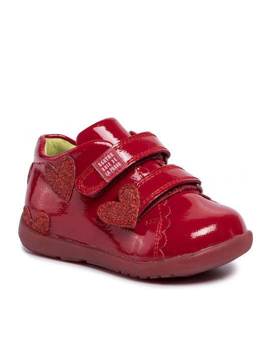 Anatomical Leather Kids Boots with Velcro Red