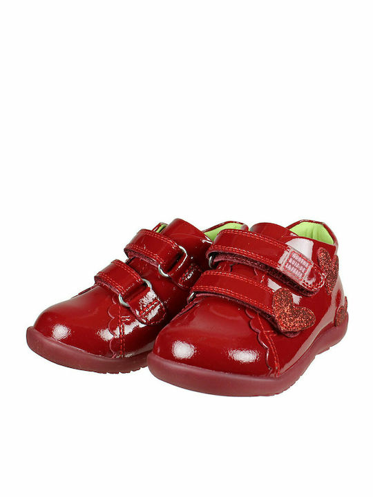 Anatomical Leather Kids Boots with Velcro Red