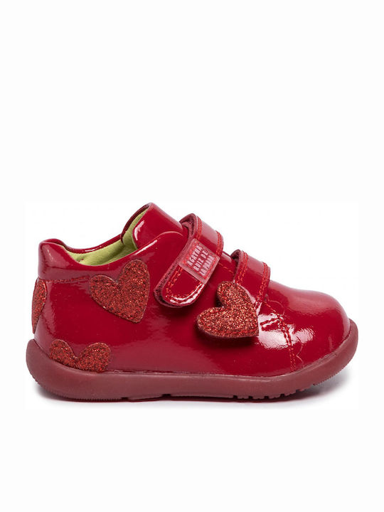 Anatomical Leather Kids Boots with Velcro Red