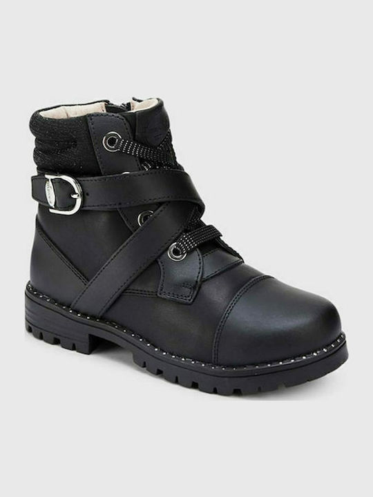 Biker Anatomisch Leder Kinderstiefel mit Reissverschluss Schwarz