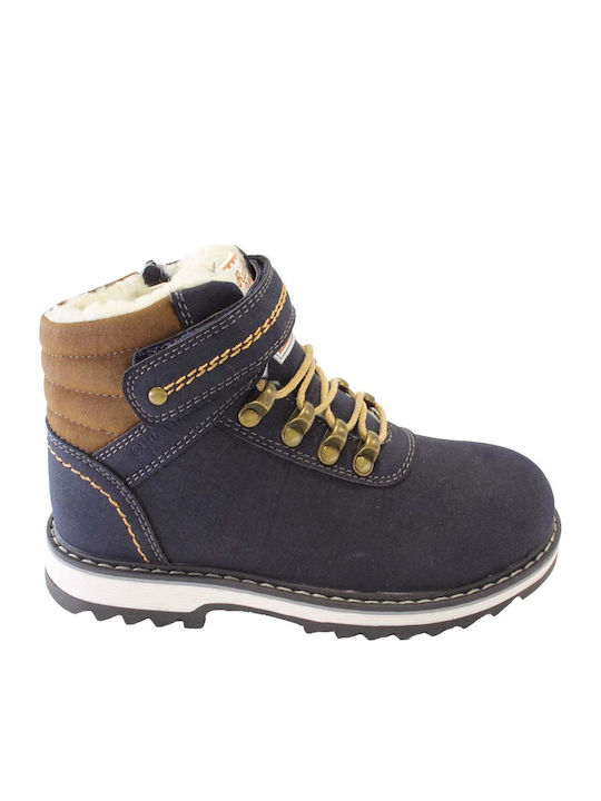 Leather Kids Boots with Velcro Navy Blue