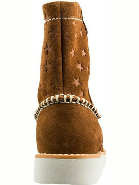 Crown Piper K Suede Kids Boots with Zipper Brown