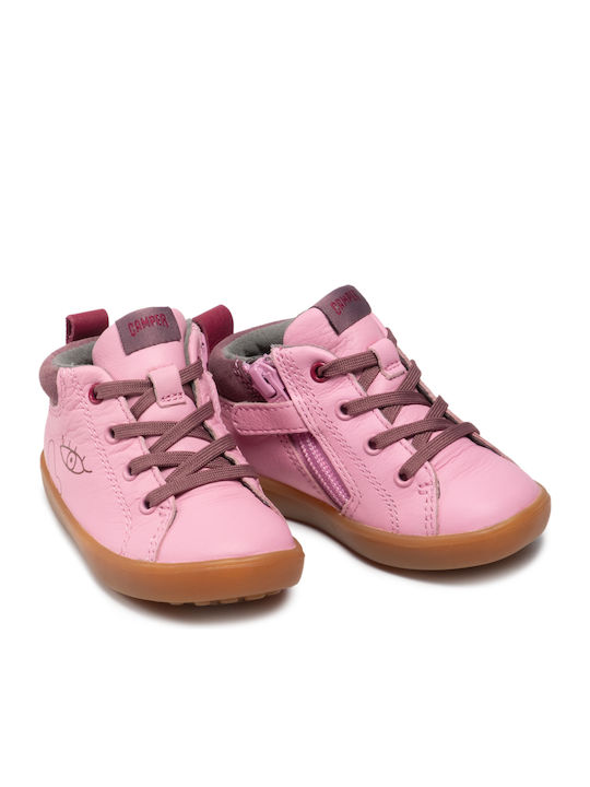 Kids Leather Boots with Lace Pink