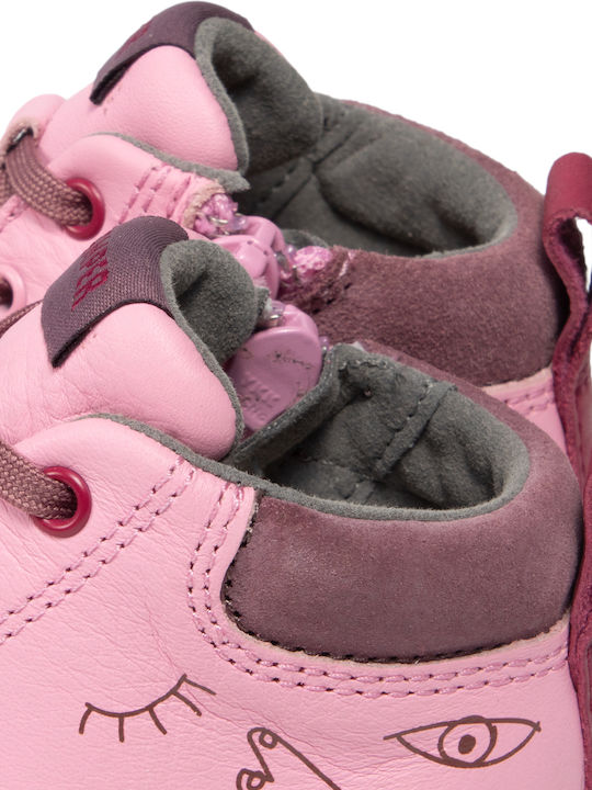 Kids Leather Boots with Lace Pink
