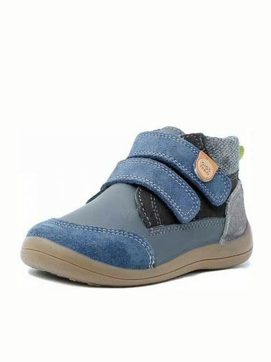 Leather Kids Boots with Velcro Blue