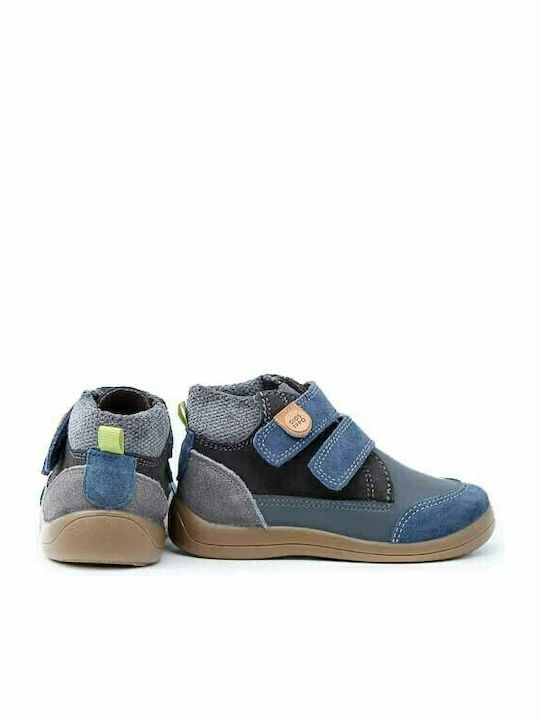 Leather Kids Boots with Velcro Blue