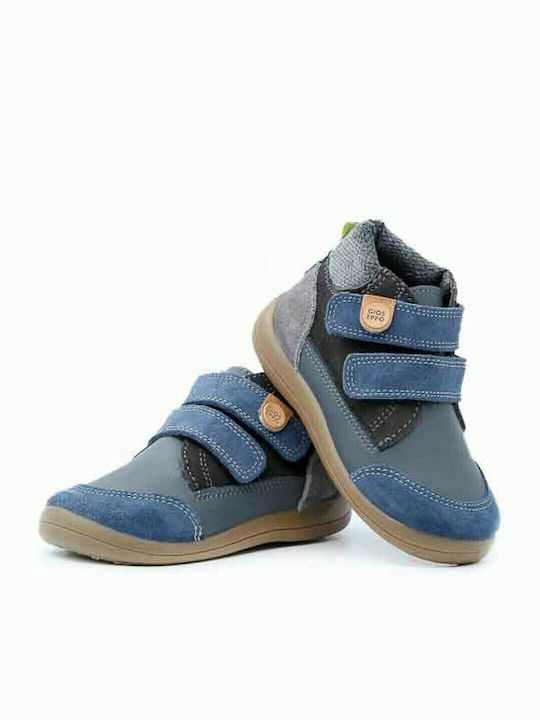 Leather Kids Boots with Velcro Blue
