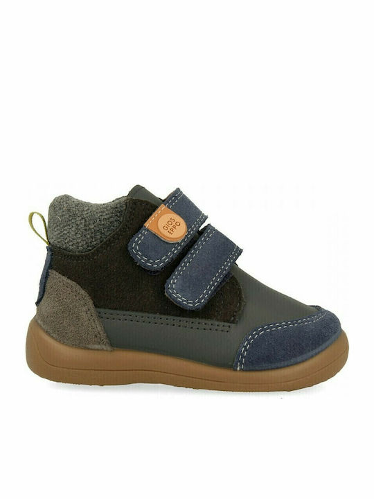 Leather Kids Boots with Velcro Blue
