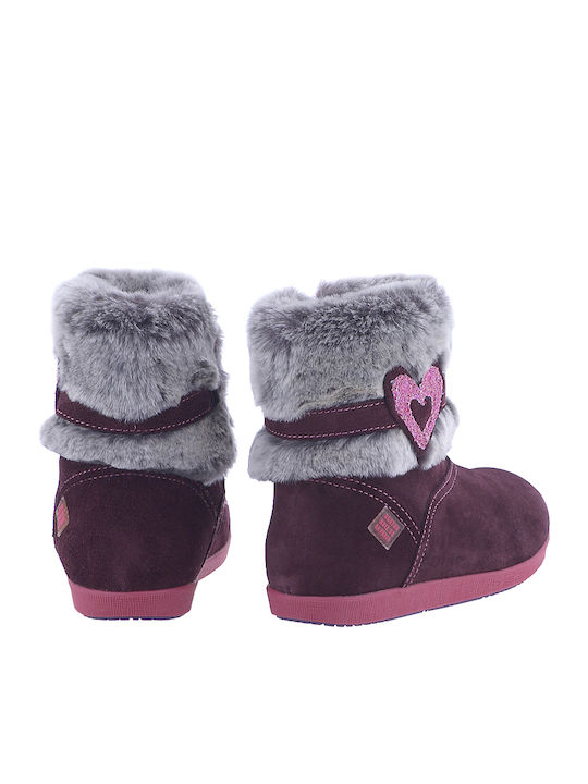 Suede Kids Boots with Zipper Burgundy