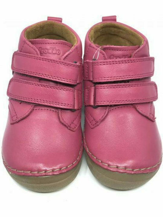 Anatomisch Lederne Kinderstiefeletten mit Klettverschluss Fuchsie