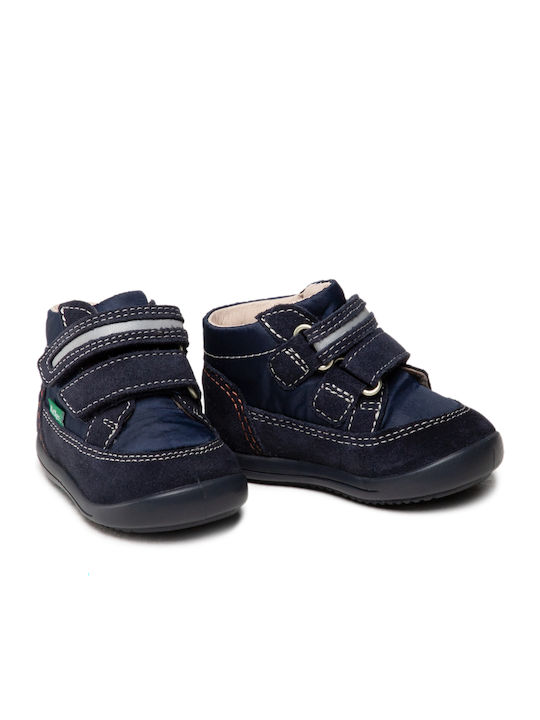 Lederne Kinderstiefeletten mit Klettverschluss Marineblau
