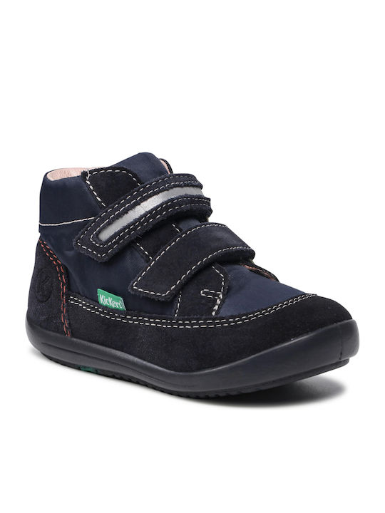 Lederne Kinderstiefeletten mit Klettverschluss Marineblau