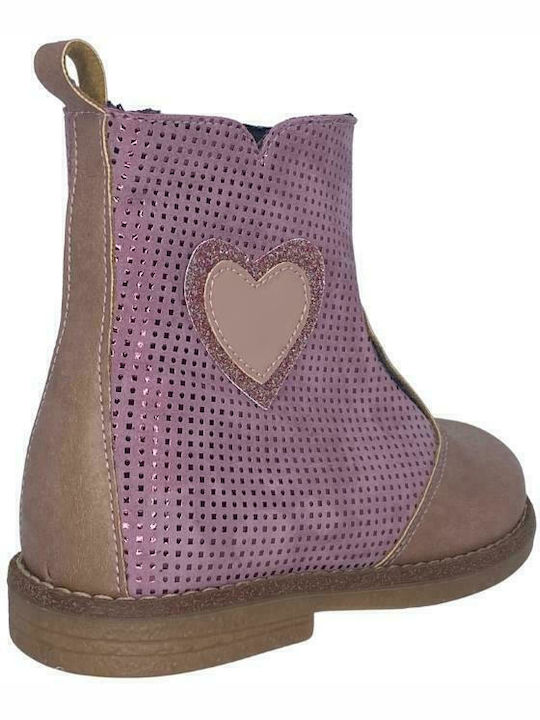 Leather Kids Boots with Zipper Pink