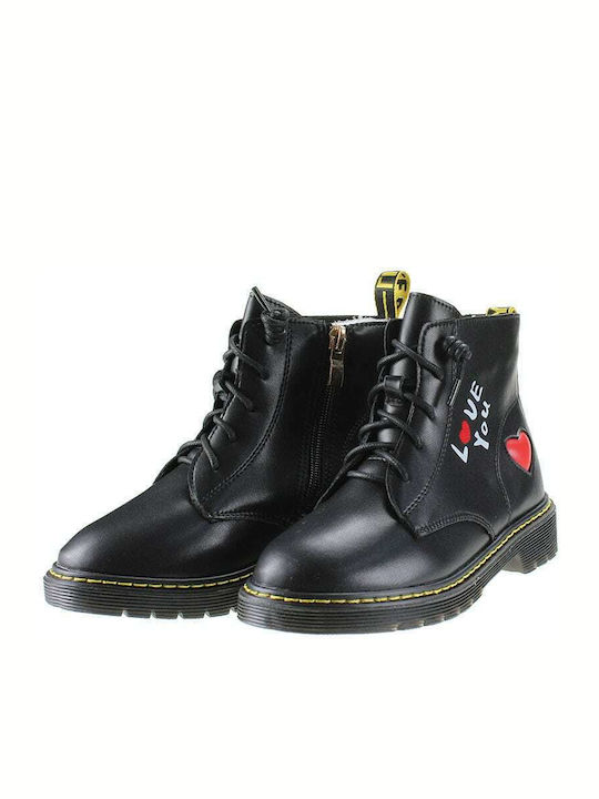 Anatomical Leather Kids Boots with Laces Black