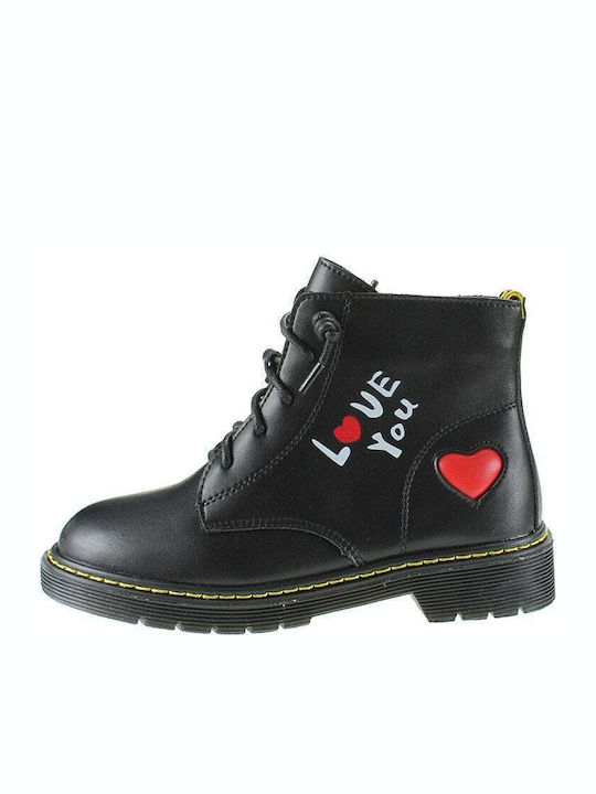 Anatomical Leather Kids Boots with Laces Black