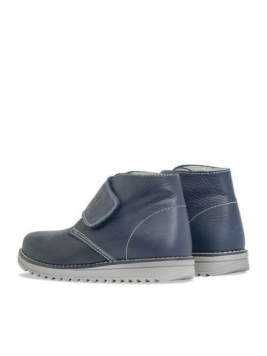 Lederne Kinderstiefeletten mit Klettverschluss Marineblau