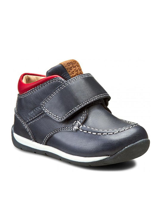 Anatomisch Lederne Kinderstiefeletten mit Klettverschluss Marineblau