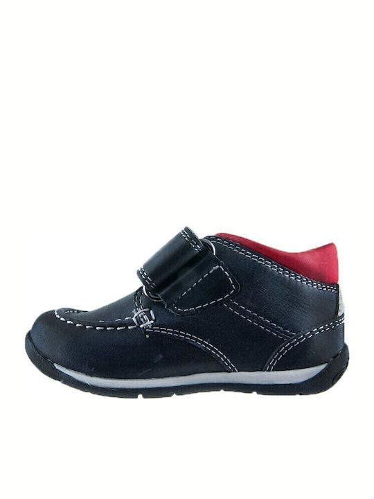 Anatomisch Lederne Kinderstiefeletten mit Klettverschluss Marineblau