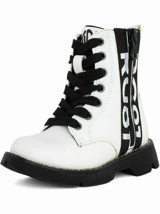 Anatomisch Lederne Kinderstiefel mit Reißverschluss Weiß